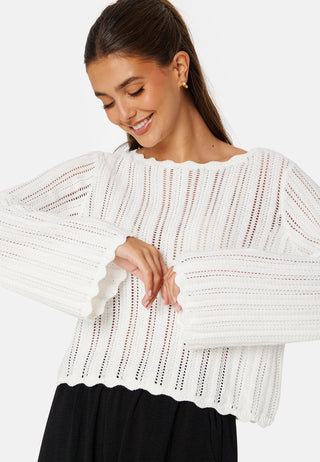 Boat Neck Structure Knitted Sweater