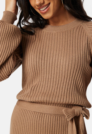 Round Neck Rib Knitted Midi Dress