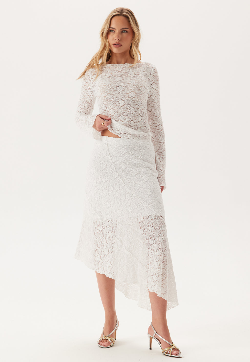 Asymmetric Lace Skirt White