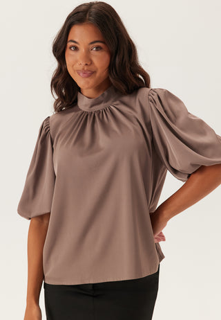 Chimney Collar Puff Sleeve Blouse
