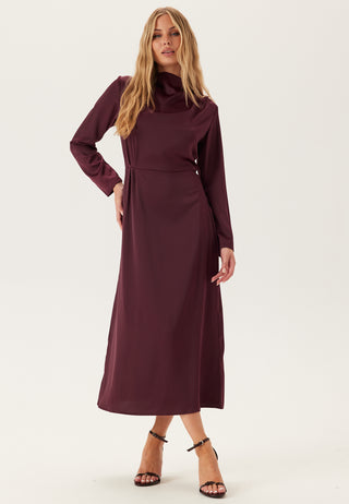 Satin High Collar Midi Dress