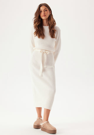 Round Neck Rib Knitted Midi Dress