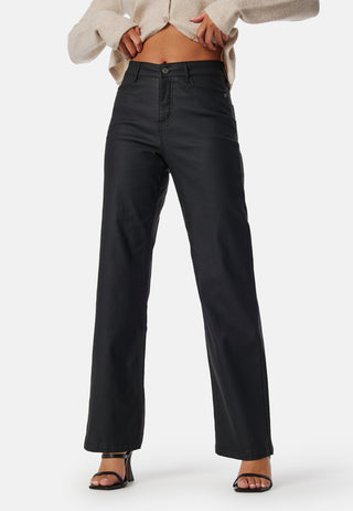 High Waist Straight Leg Coated Jeans