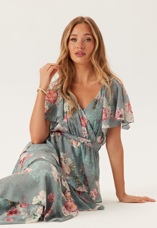 Floral Flutter Tiered Maxi Dress