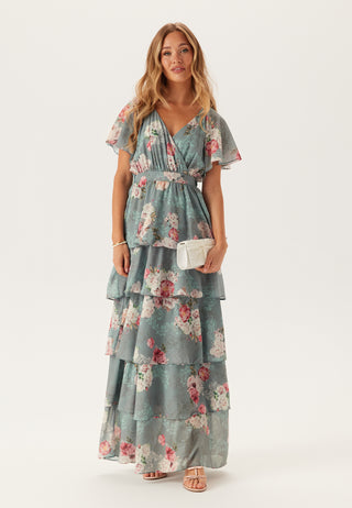 Floral Flutter Tiered Maxi Dress