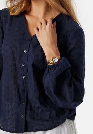 Broderie Anglaise V-Neck Blouse