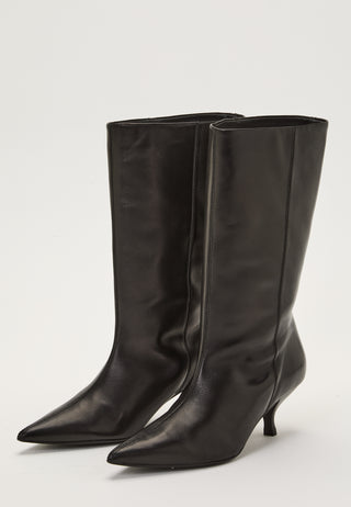 Heeled Mid Knee Leather Boot