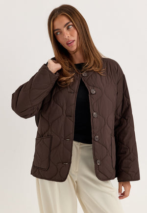 Short Quilted Jacket Brown