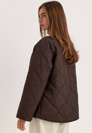 Short Quilted Jacket Brown