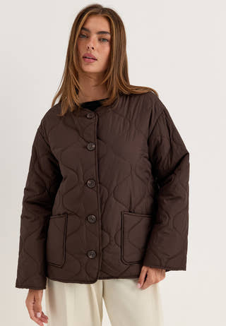 Short Quilted Jacket Brown