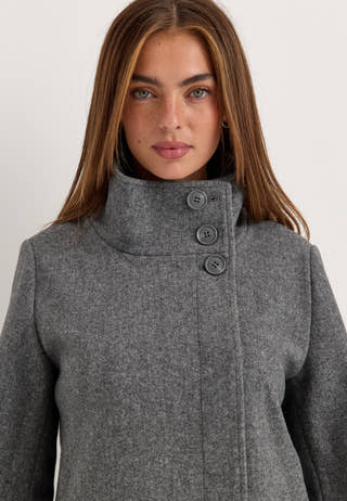 High Neck Short Coat Grey