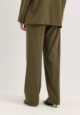 Straight High Waist Suit Trousers Green