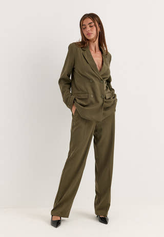 Straight High Waist Suit Trousers Green