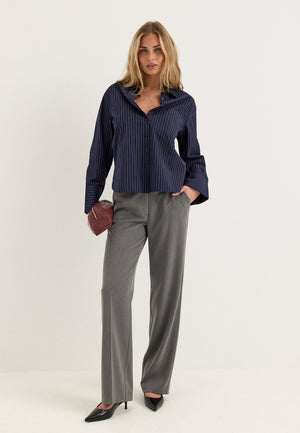 Straight High Waist Suit Trousers Grey