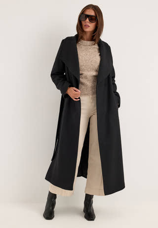 Long Wool Blend Coat Black