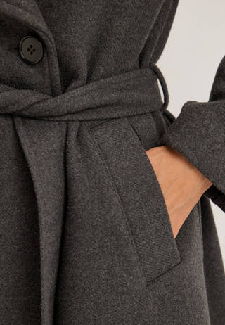 Long Wool Blend Coat Grey
