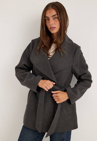 Short Wool Blend Coat Grey