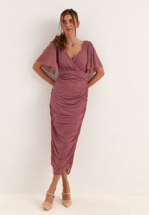 Butterfly Sleeve Mesh Ankle Dress Purple