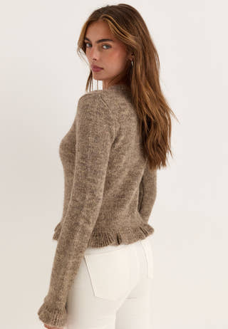 Knitted Frill Cardigan Beige