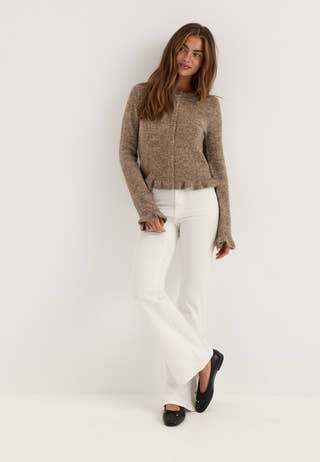 Knitted Frill Cardigan Beige