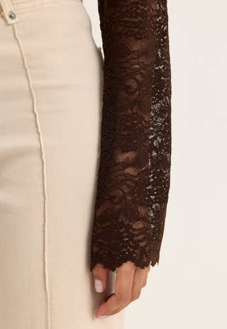 Long Sleeve Lace Top Brown