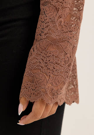 Long Sleeve Lace Top Beige