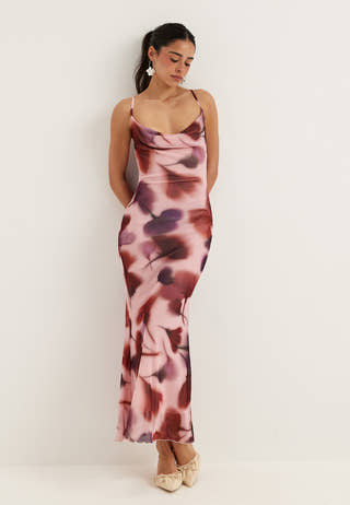 Cowl Neck Mesh Dress