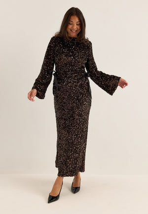 Side Slit Sequin Top Brown
