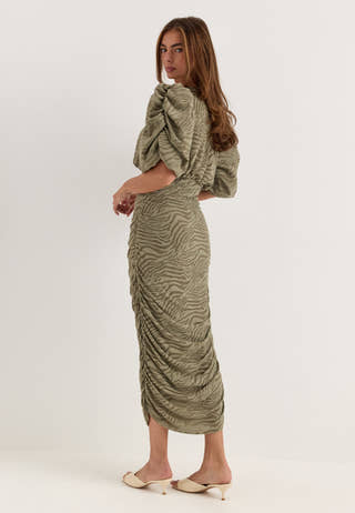 Ruched Puff Sleeve Dress Green