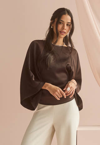Wide Sleeve Satin Blouse