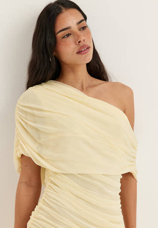 Off Shoulder Mesh Maxi Dress