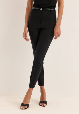High Waist Stretchy Ankle Slit Trousers Black