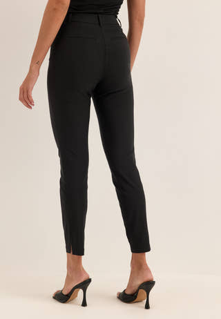 High Waist Stretchy Ankle Slit Trousers Black