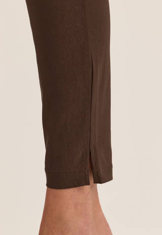 High Waist Stretchy Ankle Slit Trousers Brown
