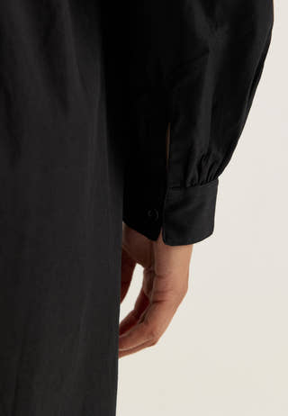 V-neck Cotton Smock Dress Black