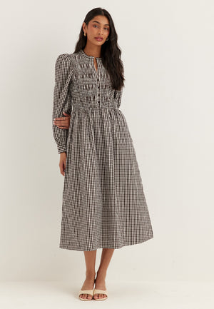 V-neck Cotton Smock Dress Patterned