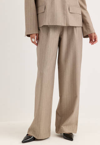 Mid Waist Pleated Suit Trousers Striped