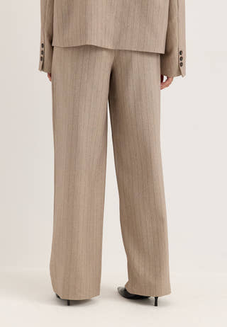 Mid Waist Pleated Suit Trousers Striped