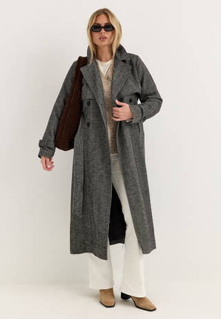 Tweed Trench Coat White