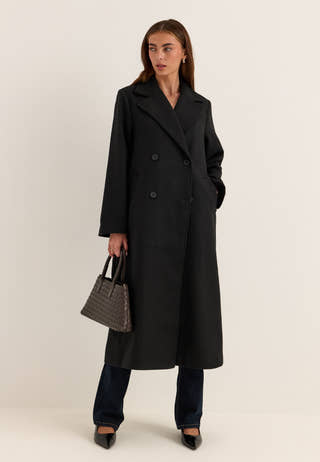 Straight Wool Blend Coat Black