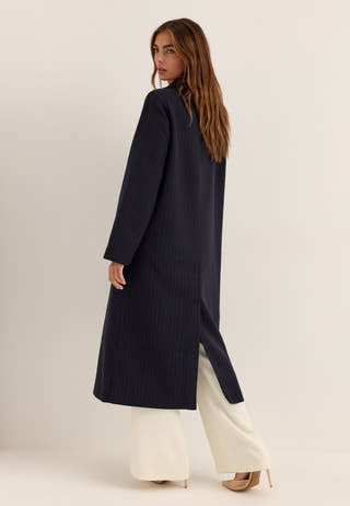 Straight Wool Blend Coat Striped