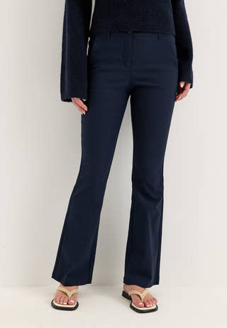 Mid Waist Stretchy Flared Trousers Blue