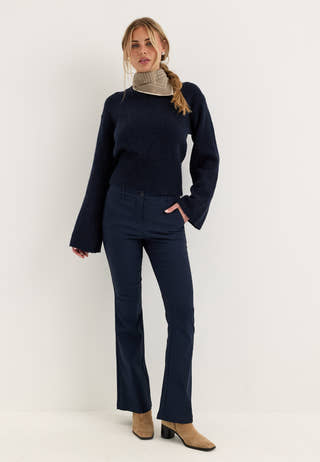 Mid Waist Stretchy Flared Trousers Blue