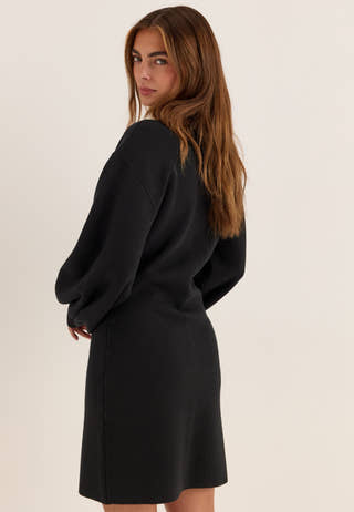 Knitted Mini Cardigan Dress Black