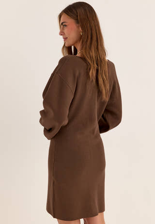 Knitted Mini Cardigan Dress Brown