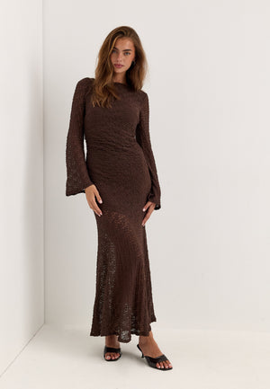 Long Sleeve Lace Maxi Dress Brown