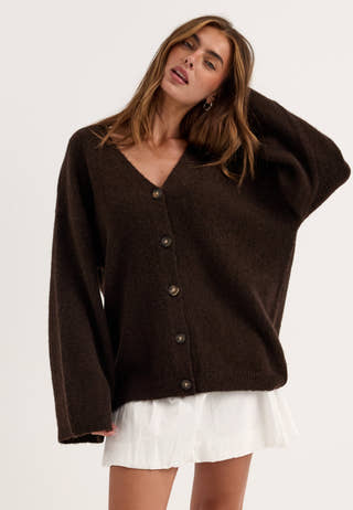 Chunky Knitted Cardigan Brown