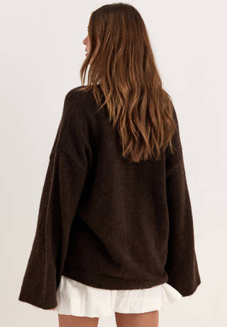 Chunky Knitted Cardigan Brown