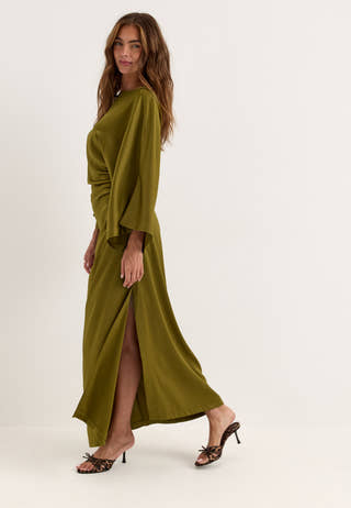 Kimono Sleeve Satin Maxi Dress Green