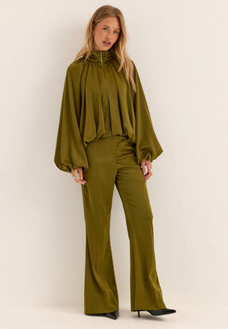 Bubble Hem Satin Jacket Green